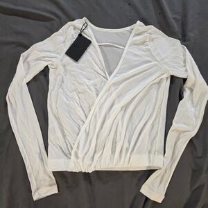 Nike Training Studio Wrap Top White Long Sleeve V-Neck Open Back Size Small NWT
